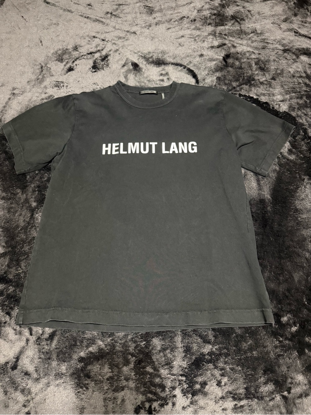 Helmut Lang Black Crewneck Logo Tee with White Text